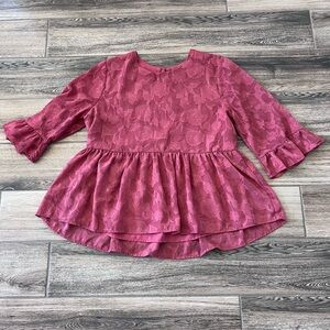 Blue Rain Pink Floral Peplum Blouse